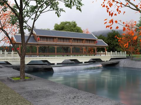 Neo-Chinese Style Covered Bridge Free