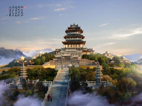 chinese temple landscape psd