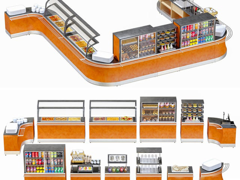 Modern curved supermarket snack counter