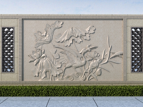 Chinese-style park lotus relief landscape wall