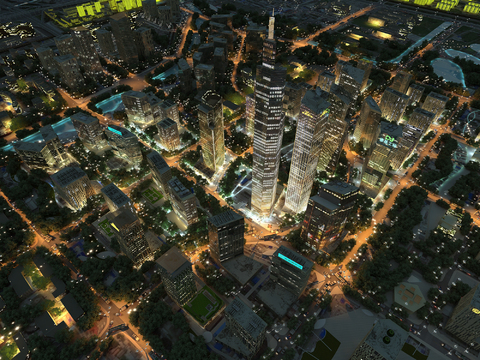 Modern city bird's-eye view of night