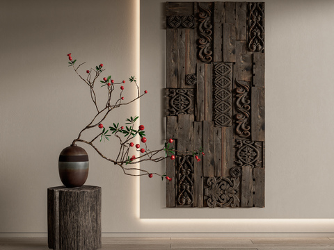 Quiet Vase Flower-arranging Wood Carving Wall Decoration