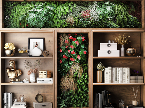 Modern Green Plant Wall Cabinet Book Ornaments