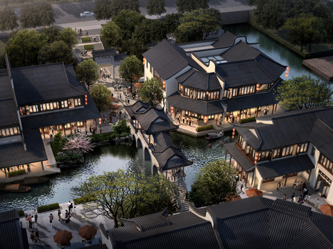 Neo-Chinese Style Chinese Ancient Architecture landscape psd