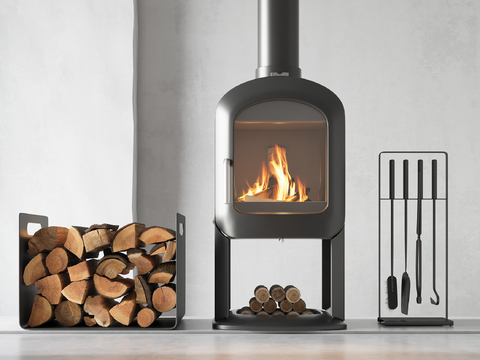 Modern wrought iron wood stove fireplace