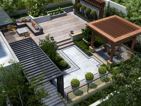 New Chinese courtyard garden bird's eye view