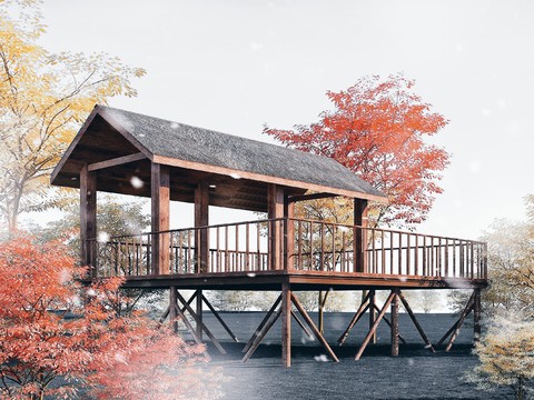 Chinese solid wood viewing pavilion