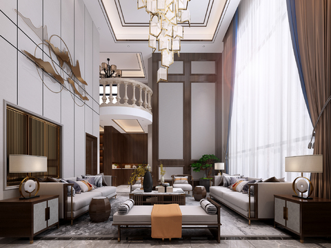 Neo-Chinese Style Affordable Luxury Style Villa Lobby