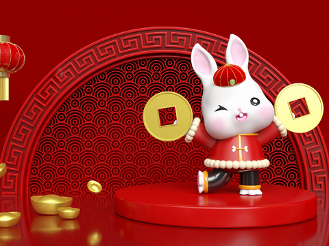 The Year of the Rabbit Art Display Cartoon Scene Pin Point