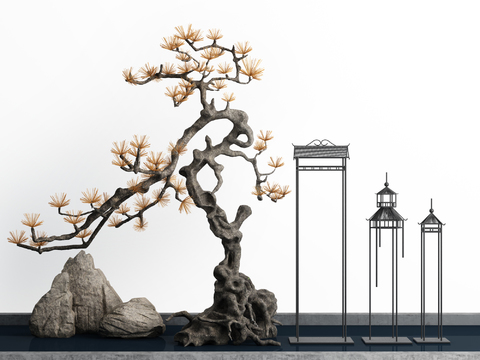 New Chinese pine rockery gardening sketch