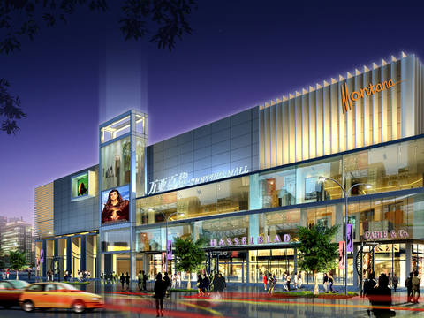 Modern shopping mall complex appearance night scene psd