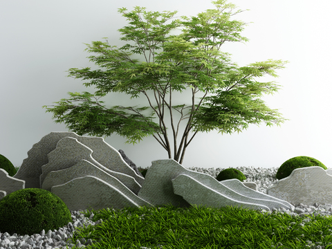 Japanese-style Garden Landscape stone tree sketch