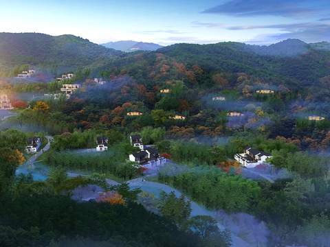 Neo-Chinese Style mountain residential building bird's eye view psd