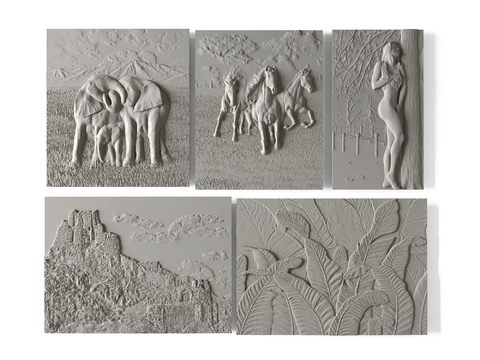 Jane Europe Elephant Landscape Stone Carving Relief