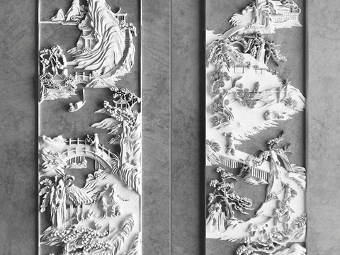 Chinese-style hollow-out landscape stone carving