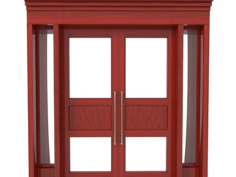 Neo-Chinese Style Simple Solid Wood Glass Double Door Free