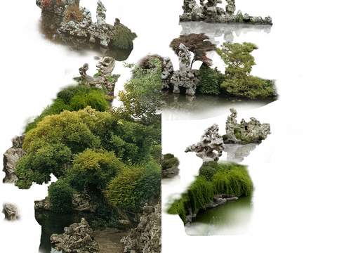 modern rockery stone green tree psd