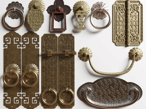 Chinese-style metal door handle folding