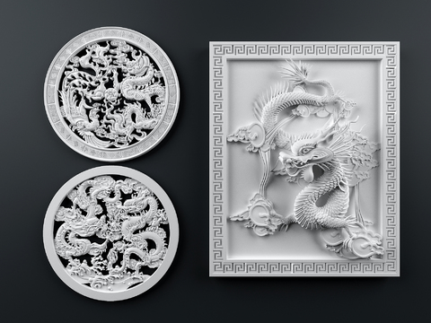 Chinese Gypsum Dragon Relief