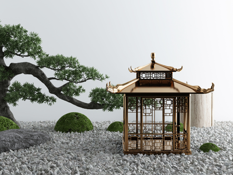 New Chinese Pine Tree Pavilion Landscape Sick