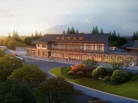 Chinese bus station building exterior landscape psd