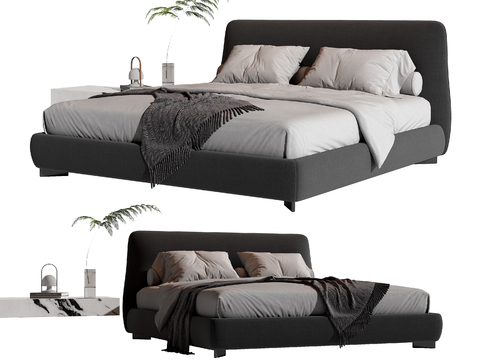 Molteni & C Modern Grey Fabric Double Bed