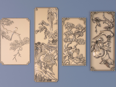 Chinese flower and bird pine crane relief