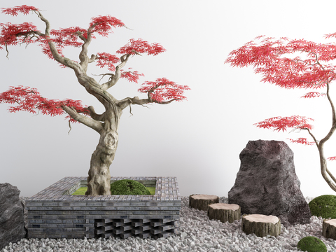 Neo-Chinese Style maple mountain stone landscape sketch