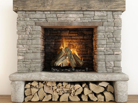 Natural wind stone fireplace