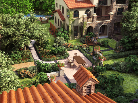 European style villa garden landscape