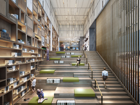 modern library ladder reading area