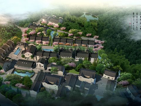 new chinese residential building appearance bird's eye view psd