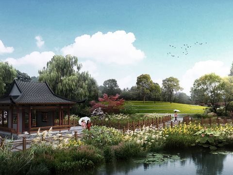 chinese style park gazebo pavilion psd