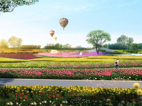 modern flower sea park hot air balloon psd