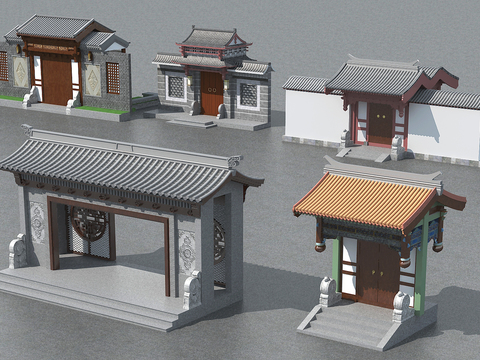 Chinese style building facade door head