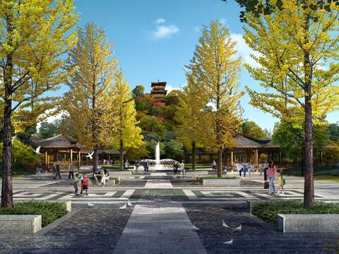 Chinese ancient folk park garden psd