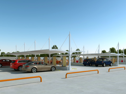 Modern car charging station parking lot