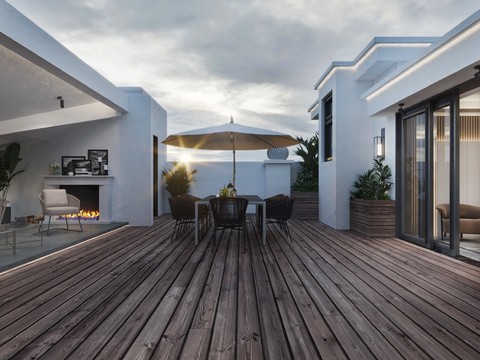 Modern roof terrace leisure area night view