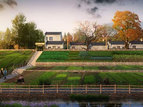 Chinese style rural residential Garden Landscape psd