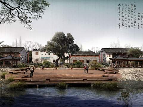 chinese ancient town landscape psd