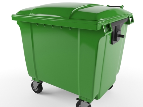 Modern green plastic public trash can