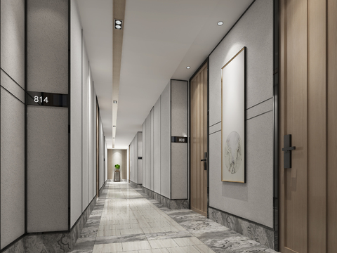 Modern Hotel Guest Room Access Corridor