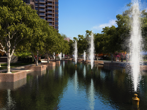 Modern garden fountain landscape