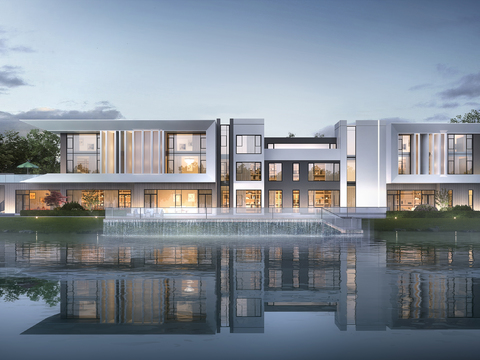 Modern Lakeside Villa exterior psd