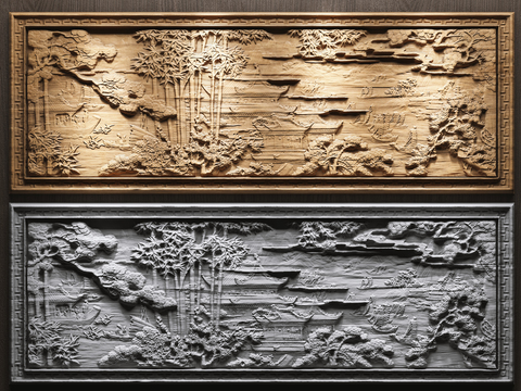 Neo-Chinese Style wood carving relief