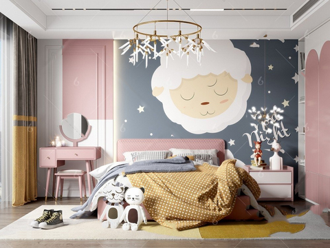 Modern minimalist creative cartoon kids Bedroom free