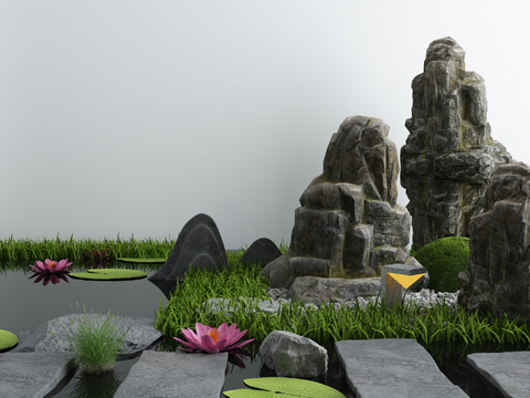 New Chinese-style rockery sketch