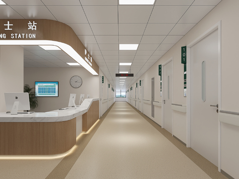 modern hospital nurse station walkway