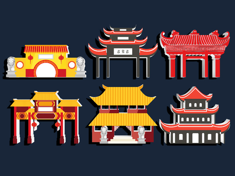 Chinese silhouette ancient building wall stickers wall decoration