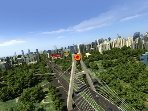 Aerial view of modern city overpass